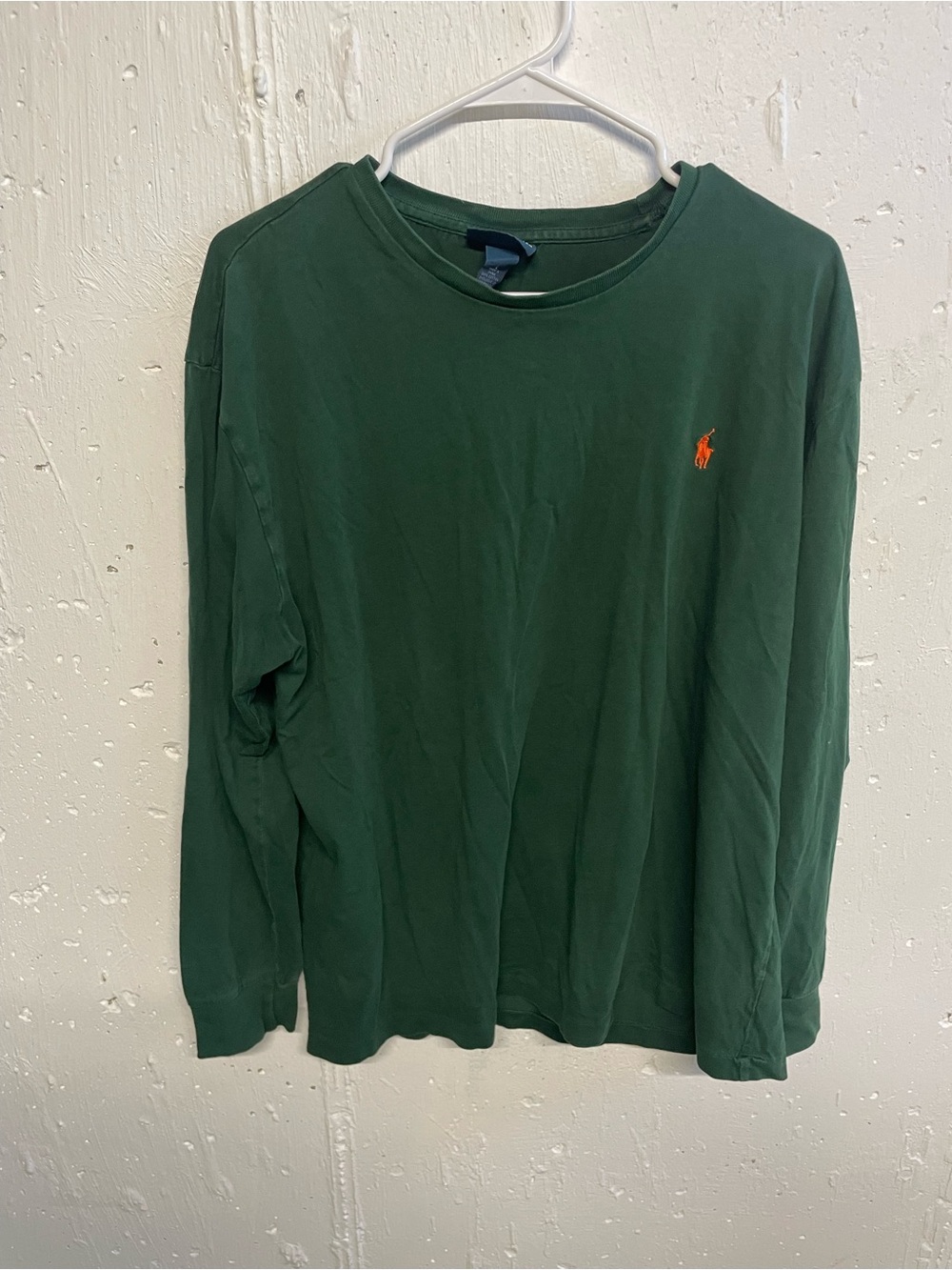 Ralph Lauren Long-Sleeve Crewneck Shirt in Deep Green with Orange Pony
